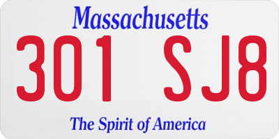 MA license plate 301SJ8