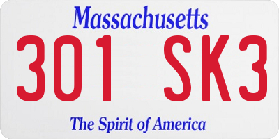 MA license plate 301SK3