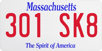 MA license plate 301SK8