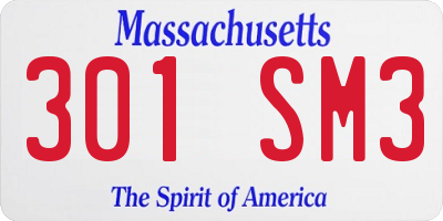 MA license plate 301SM3