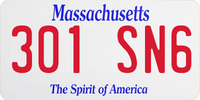MA license plate 301SN6
