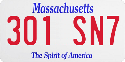 MA license plate 301SN7