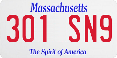 MA license plate 301SN9