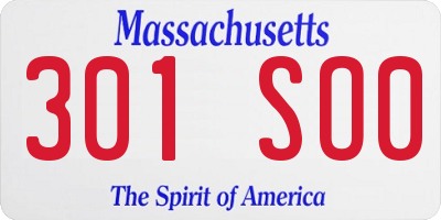 MA license plate 301SO0