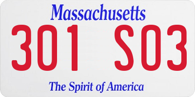 MA license plate 301SO3