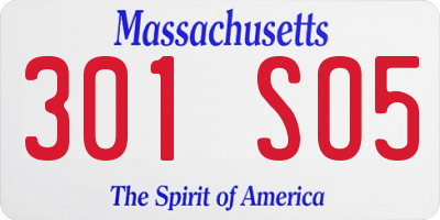 MA license plate 301SO5