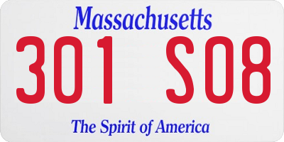 MA license plate 301SO8