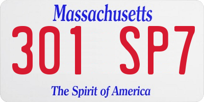 MA license plate 301SP7