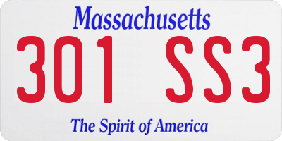 MA license plate 301SS3