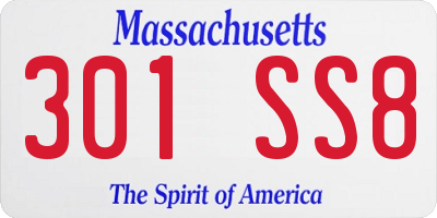 MA license plate 301SS8
