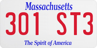 MA license plate 301ST3