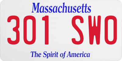 MA license plate 301SW0