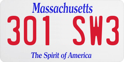 MA license plate 301SW3