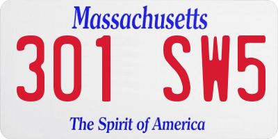 MA license plate 301SW5