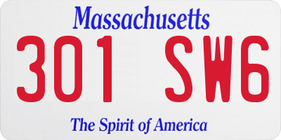 MA license plate 301SW6
