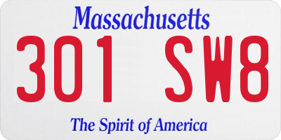 MA license plate 301SW8