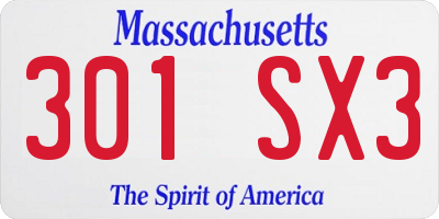 MA license plate 301SX3