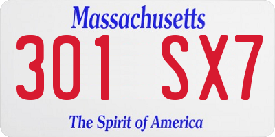 MA license plate 301SX7