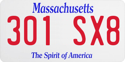 MA license plate 301SX8