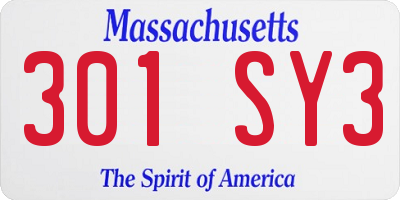 MA license plate 301SY3