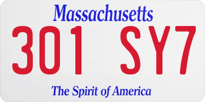 MA license plate 301SY7