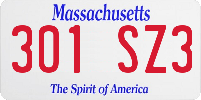 MA license plate 301SZ3