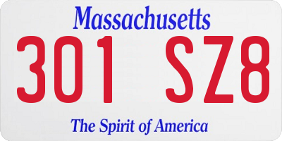 MA license plate 301SZ8