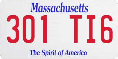 MA license plate 301TI6