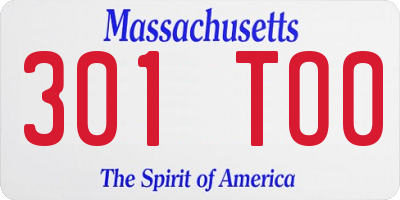 MA license plate 301TO0