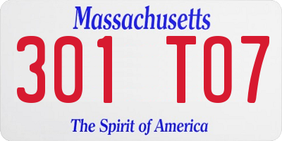 MA license plate 301TO7