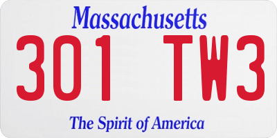 MA license plate 301TW3