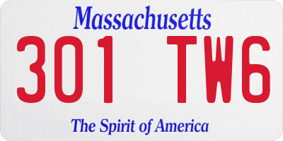 MA license plate 301TW6
