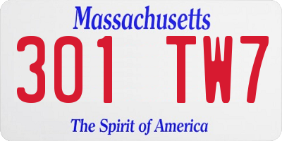 MA license plate 301TW7