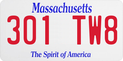 MA license plate 301TW8