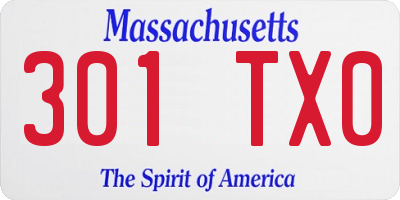MA license plate 301TX0