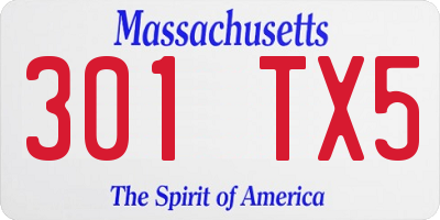 MA license plate 301TX5