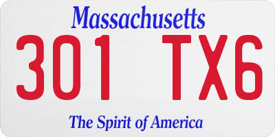 MA license plate 301TX6