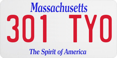 MA license plate 301TY0