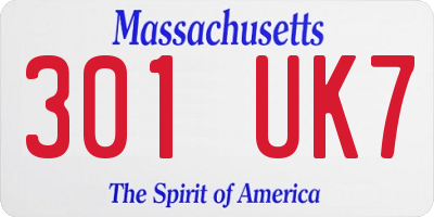 MA license plate 301UK7