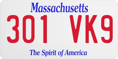 MA license plate 301VK9