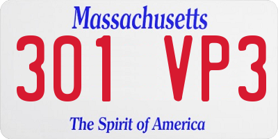 MA license plate 301VP3