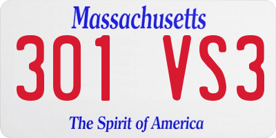 MA license plate 301VS3