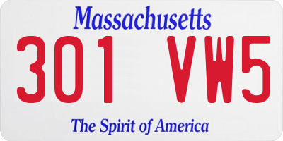 MA license plate 301VW5