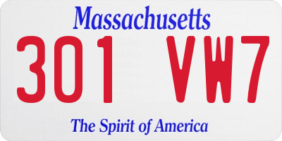 MA license plate 301VW7