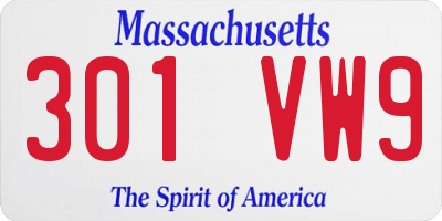 MA license plate 301VW9