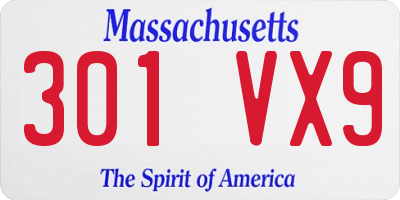 MA license plate 301VX9