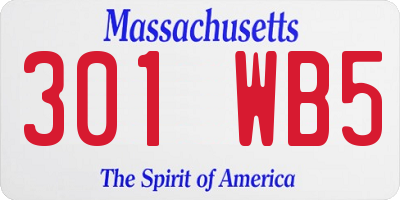 MA license plate 301WB5