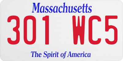 MA license plate 301WC5