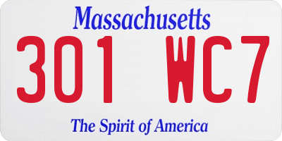 MA license plate 301WC7
