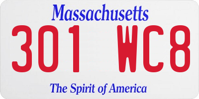 MA license plate 301WC8